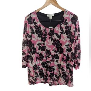 Christopher & Banks Black, Pink And White Women's Floral Print Blouse Size XL